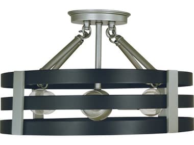 Framburg Luxe 15" 6-Light Satin Pewter Matte Black Drum Semi Flush Mount RML1121