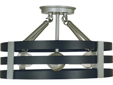 Framburg Luxe 6-Light Satin Pewter Matte Black Drum Semi Flush Mount RML1121