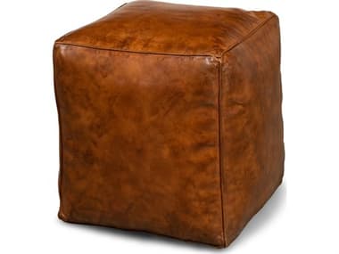 Sarreid Ltd Sunday Afternoon Leather Cube,Natural SA26896