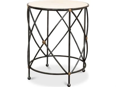 Sarreid Ltd Drum & Fife Lamp Table Aged White Marble SA27885