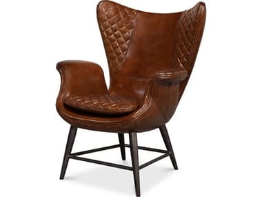 Sarreid Ltd Quilted Vintage Havana Lthr Wing Chair SA52830