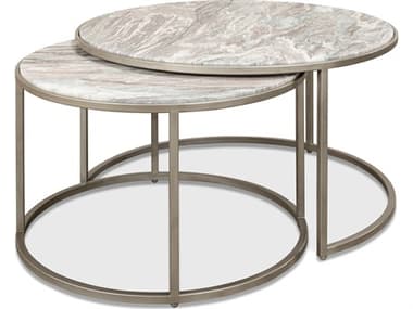 Sarreid Ltd Set Of 2 Round Nesting Tables Marble Top SA52872