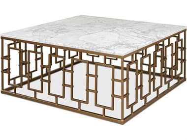 Sarreid Ltd Brass Gate Cocktail Table W/ Wht Marble SA53135