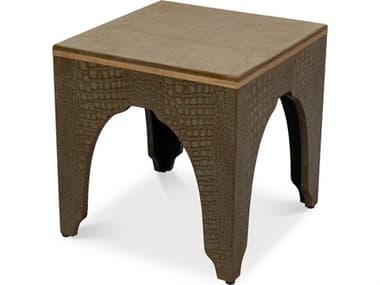Sarreid Ltd Croco Embossed Leather Stool Antique Green SA540113