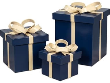 Sarreid Ltd Ferrell Leather Holiday Boxes 3 Navy SA54025