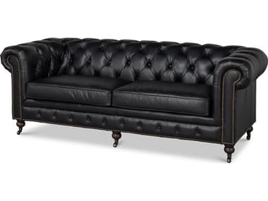 Sarreid Ltd Castered Chesterfield Sofa,Onyx Black SA54080