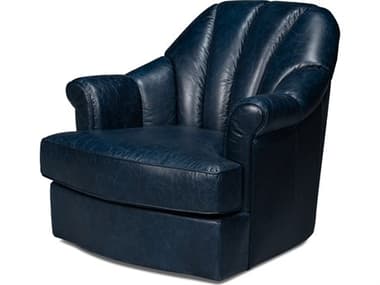 Sarreid Ltd Scoth Swivel Chair In Distilled Leather Blue SA54093