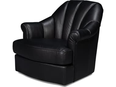 Sarreid Ltd Scoth Swivel Chair In Distilled Leather Black SA54094
