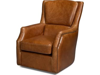 Sarreid Ltd Baker Leather Swivel Chair, Cuba Brown SA54107