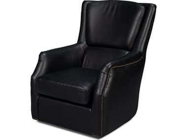 Sarreid Ltd Baker Leather Swivel Chair, Onyx Black SA54109