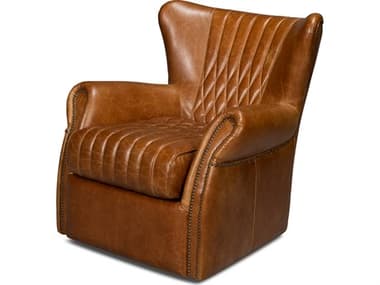Sarreid Ltd Bugatti Leather Swivel Chair, Cuba Brown SA54110