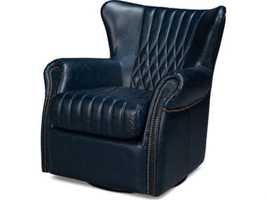 Sarreid Ltd Bugatti Leather Swivel Chair, Blue SA54112
