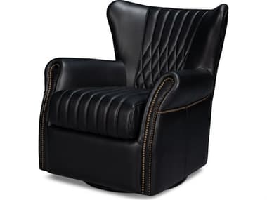 Sarreid Ltd Bugatti Leather Swivel Chair,Onyx Black SA54113