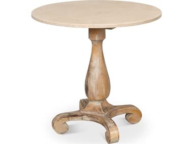 Sarreid Ltd Bistro Table Antique Oak Shiny Travertine Top SAU091AS