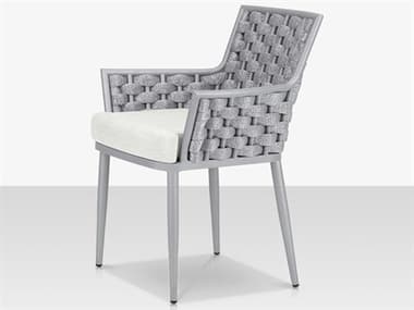 Source Outdoor Furniture Luxe Aluminum Cushion Dining Arm Chair in Kessler Silver Frame with Silver Durarope SCCLSF1028163SLV