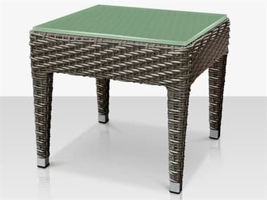 Source Outdoor Furniture Closeout Zen Wicker 20'' Square Frosted Top End Table in California Sand SCCLSF2002303CAL