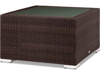 Source Outdoor Furniture Lucaya Wicker 29'' Square Frosted Glass Top Coffee Table in Espresso SCCLSF2012301ESP