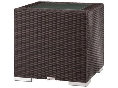 Source Outdoor Furniture Lucaya Wicker 20'' Square Frosted Glass Top End Table in Espresso SCCLSF2012303ESP