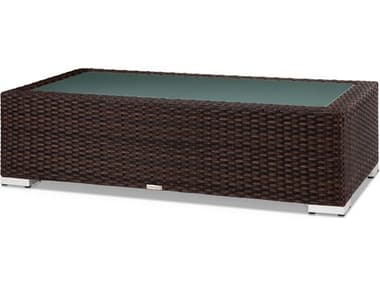 Source Outdoor Furniture Lucaya Wicker 47''W x 24''D Rectangular Frosted Glass Top Coffee Table in Espresso SCCLSF2012311ESP