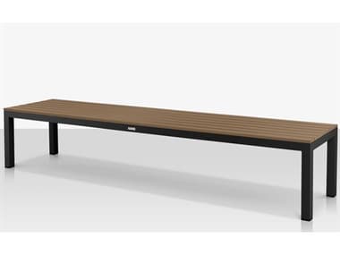 Source Outdoor Furniture Closeout Vienna Aluminum Stackable 8' Backless Bench in Tex Black Frame / Teak Seat SCCLSF2404184TXBTEK