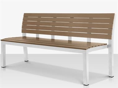 Source Outdoor Furniture Vienna Aluminum Stackable 8' Highback Bench in Tex White Frame / Teak Seat & Back SCCLSF2404187TXWTEK