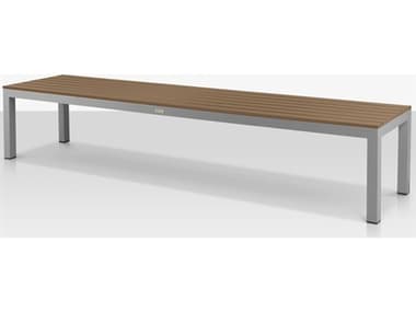Source Outdoor Furniture Vienna Aluminum Stackable 10' Backless Bench in Kessler Silver Frame / Teak Seat SCCLSF2404188TEK