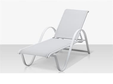 Source Outdoor Furniture Lanai Aluminum Tex White Stackable Chaise Lounge in Cloud Gray Sling SCSF3011104TXWCGR