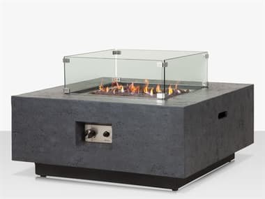 Source Outdoor Furniture Elements Fire Pit 36'' Wide Square Natural Gas With glass and cover SCSF6202696NSET