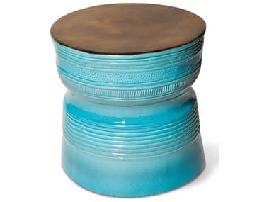 Seasonal Living Ancaris Ring Metallic and Turquoise Blue Ceramic 25'' Round Accent Table SEA308FT225P2MTB