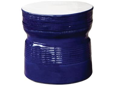 Seasonal Living Ceramic Navy Blue Ancaris 25'' Round Snow White Top Ring Accent Table SEA308FT225P2SWNB