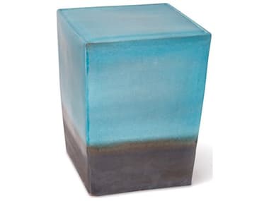 Seasonal Living Two Glaze Turquoise Blue and Metallic Ceramic Square Cube (Price Includes 2) SEA308FT228P2TBM