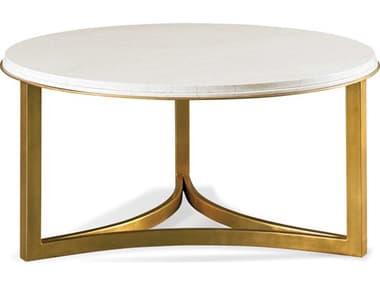 Sherrill Occasional Vintage Made Modern Niko 38" Round Travertine Stone Antique Gold Leaf Cocktail Table SHO368830