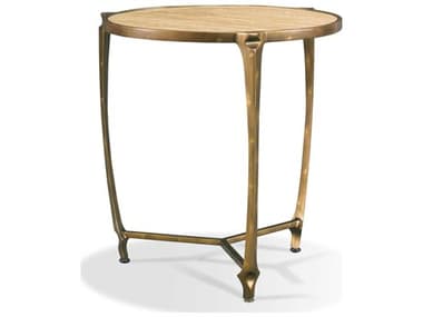Sherrill Occasional Vintage Made Modern Heath 25" Round Brown Stone Antique Brass Side Table SHO368930