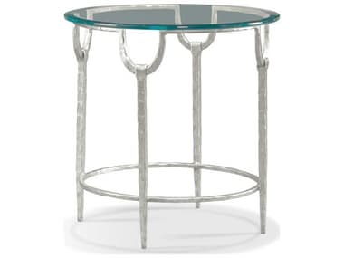 Sherrill Occasional Masterpiece Trifecta 26&quot; Square Glass Nickel Leaf Lamp Table SHO965115N
