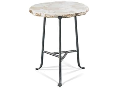 Sherrill Occasional Masterpiece Earth And Sea Martell 18" Round Stone Natural Polished Aged Silver End Table SHO965300