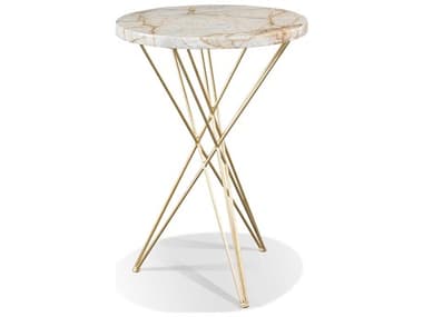 Sherrill Occasional Masterpiece Earth And Sea Ezra 18" Round Marble Natural Polished Gold End Table SHO965301