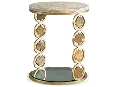 Sherrill Occasional Infinity Petrified 18" Round Marble Antique Gold End Table SHO966017G