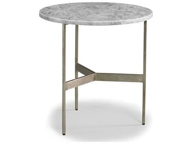 Sherrill Occasional Masterpiece 20" Round Stone Champagne Gold Translucent Blue Quartz End Table SHO966068