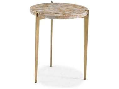 Sherrill Occasional Vintage Made Modern Olivia 17" Round Stone Key Gold Milky Quartz Spot Table SHO967165