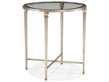 Sherrill Occasional Diego 24" Round Glass Silver Leaf End Table SHO968249