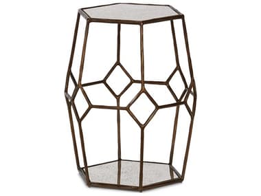 Sherrill Occasional Calvert Cube 19" Hexagon Glass Bronze Antiqued Mirror Table SHO969403