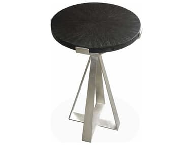 Sherrill Occasional Masterpiece Rhodes 14" Round Wood Black Ebonized White Bronze Metal Drink Table SHO969505