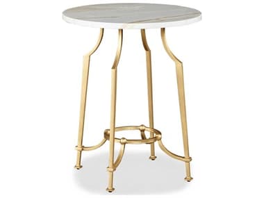 Sherrill Occasional Tramanto 20" Round Marble Black Satin Gold Leaf End Table SHO970646