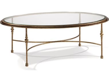 Sherrill Occasional Princeton 49" Oval Glass Aged Gold Cocktail Table SHOM2922