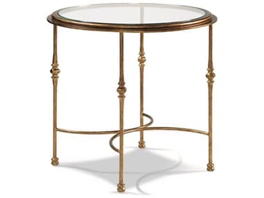 Sherrill Occasional Princeton 26" Round Glass Aged Gold End Table SHOM2930