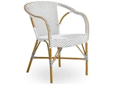 Sika Design Alu Affaire Aluminum Rattan Natural White with Cappuccino dot Almond Madeleine Stackable Dining Arm Chair SIK7187CPWH5