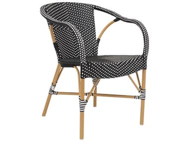 Sika Design Affaire Alu-Rattan Aluminum Wicker Almond Madeleine Stackable Dining Arm Chair in Black with White Dots SIK7187WHBL5