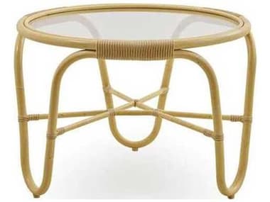 Sika Design Exterior Alumium Rattan Natural Charlottenborg 27.2'' Wide Round Glass Top Coffee Table SIKAJE48NU