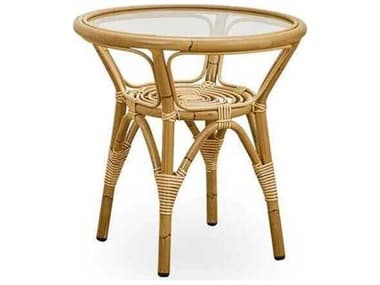 Sika Design Exterior Alumium Rattan Antique Tony 19.7'' Wide Round Glass Top End Table SIKSDE405AT