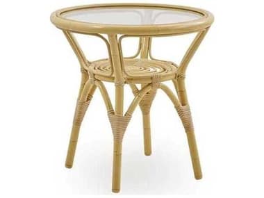 Sika Design Exterior Alumium Rattan Natural  Tony 19.7'' Wide Round Glass Top End Table SIKSDE405NU